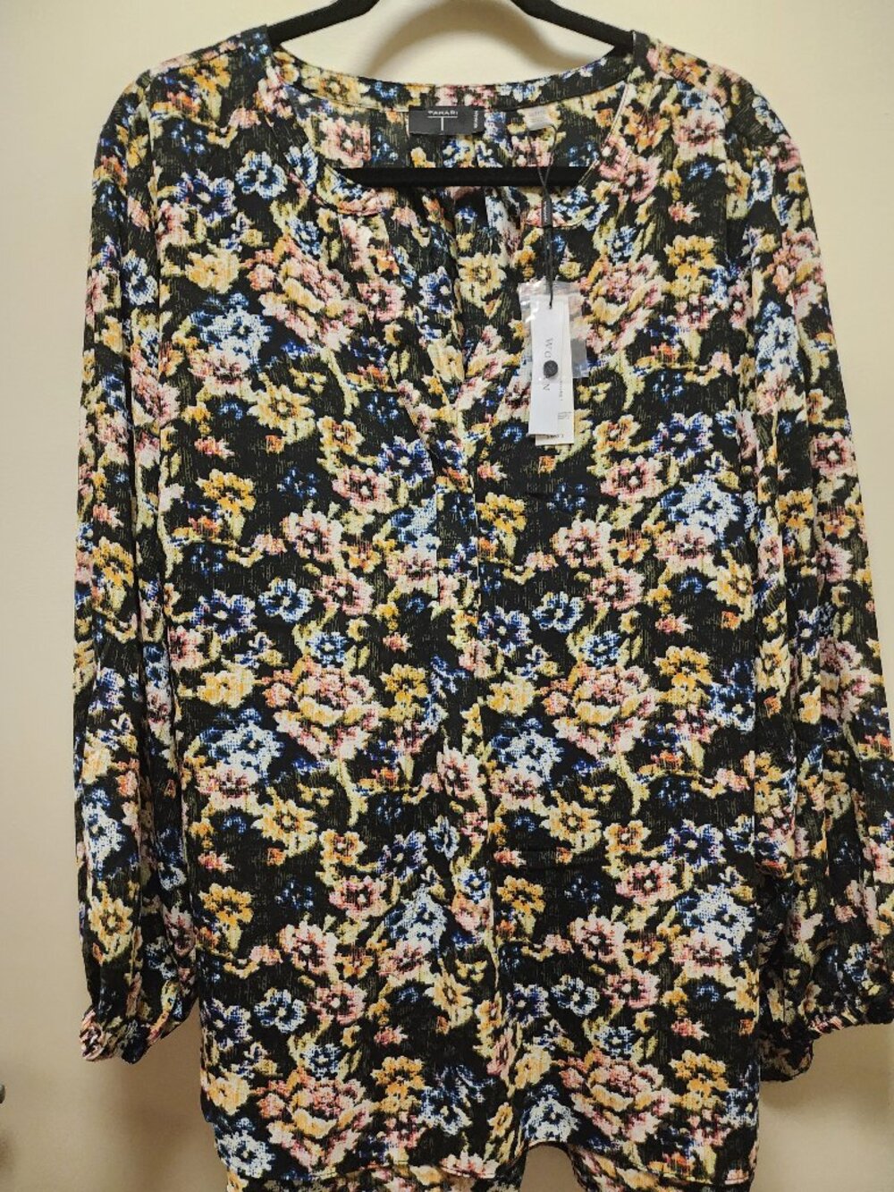 TAHARI WOMEN FLORAL VISTA PRINT BUTTON-DOWN BLOUSE - LIGHTWEIGHT - 3X - NWT